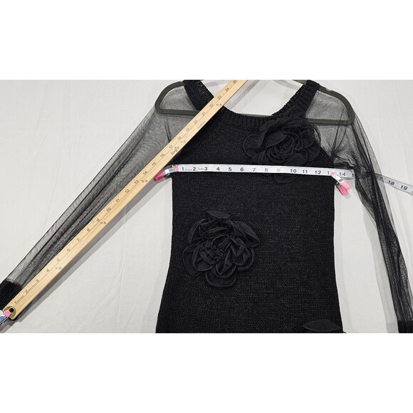 Vtg Ebene Womens Sweater Sheer Mesh 3D Flowers Fairy Goth Patrick Assuline Black - Picture 11 of 13